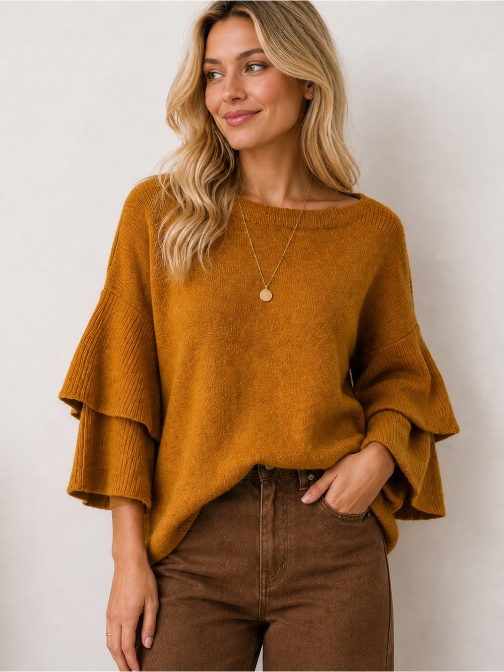 Madewell Tier-Sleeve Pullover In Coziest Yarn Size M Wool Blend